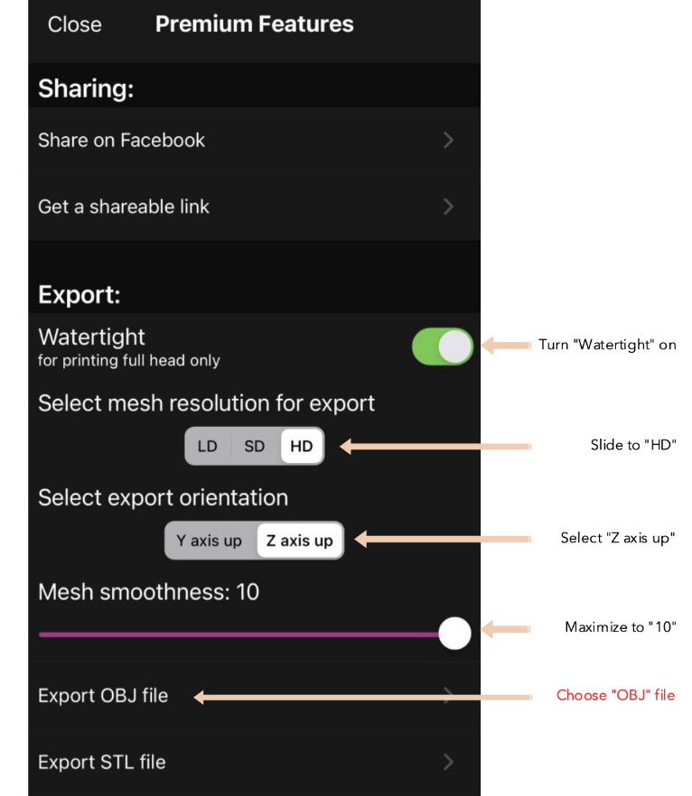 export files(.zip) from Bellus3D